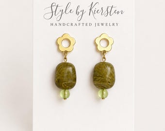 Green Bead and Flower Dangles |  Autumn Colors | House of Colour