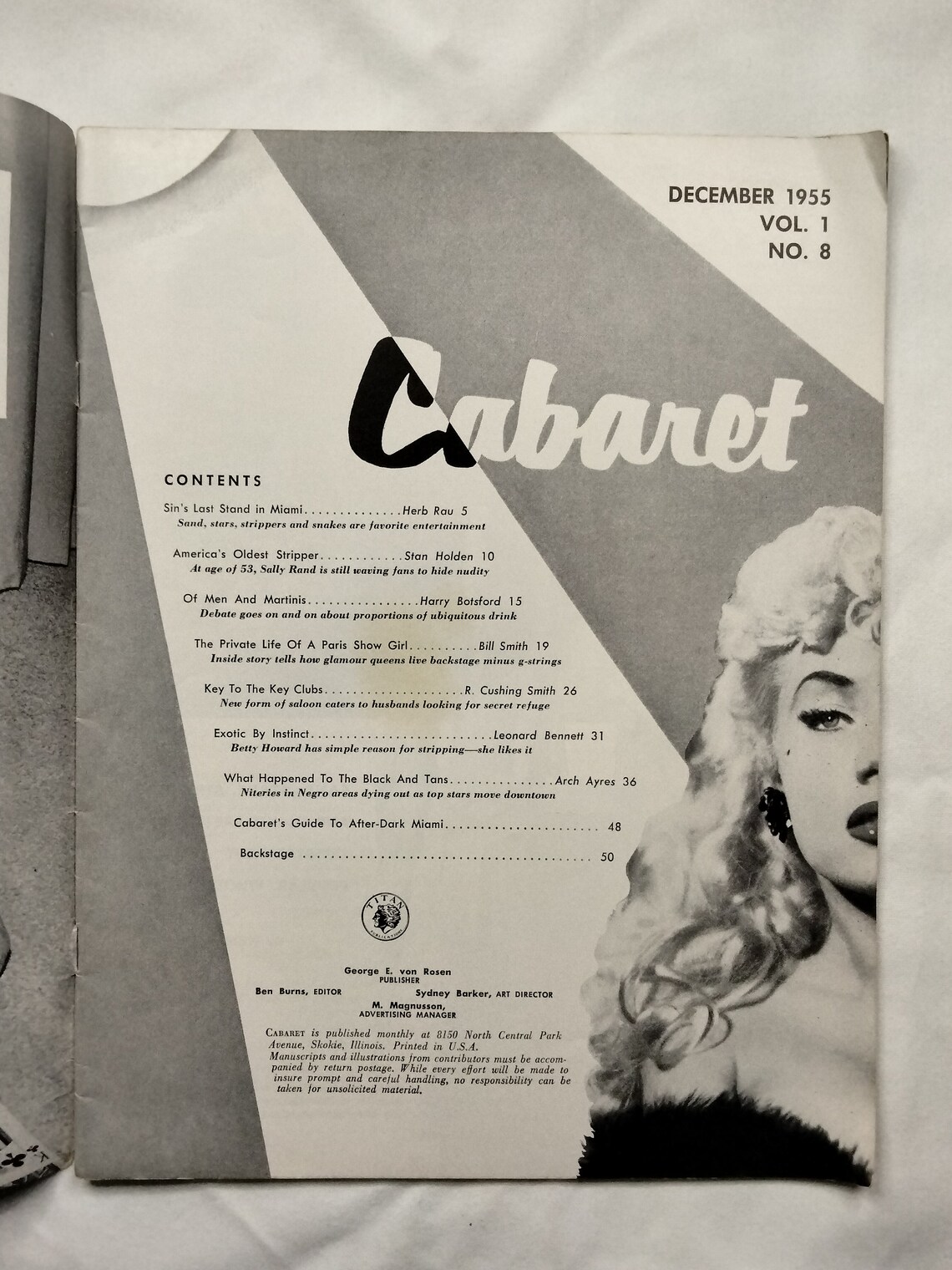 Cabaret Magazine Issue - 1955 - Vintage Men's Magazine - 