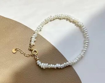 Minimalist Mini Real Freshwater Pearl Layered Bracelet Women Boho Beaded Bracelets Everyday Wear, Real 18k PVD Gold plated Wedding Gift