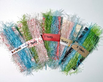 Variegated Eyelash Yarn &quot;South Beach&quot; Green, Light Blue, Pink Haute Fur Yarn