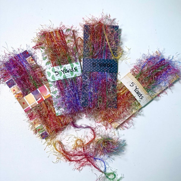 Variegated Eyelash Yarn "Confetti" Purple, Orange, Yellow, Pink, Green, Junk Journal Yarn, Haute Fur Yarn Trim