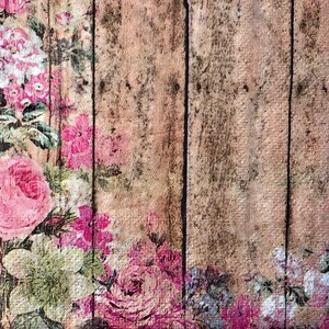 Vintage Pink Roses on Wood Paneling Cocktail Napkin