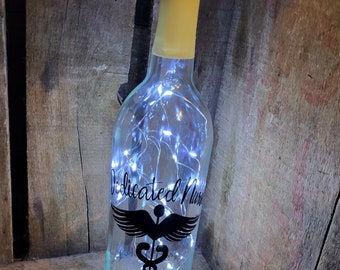Nurse Wine Bottle Fairy Light, Recycled Glass Decor