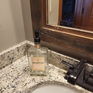 Recycled Disaronno bottle soap dispenser, Bathroom Soap Dispenser, Bar soap dispenser, Unique Housewarming Gift, Gift for Bachelor,