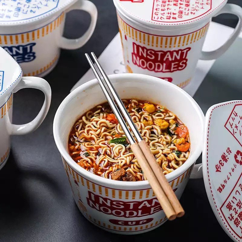 Japanese Korean Ceramic Instant Noodle Bowl With Lid And Etsy