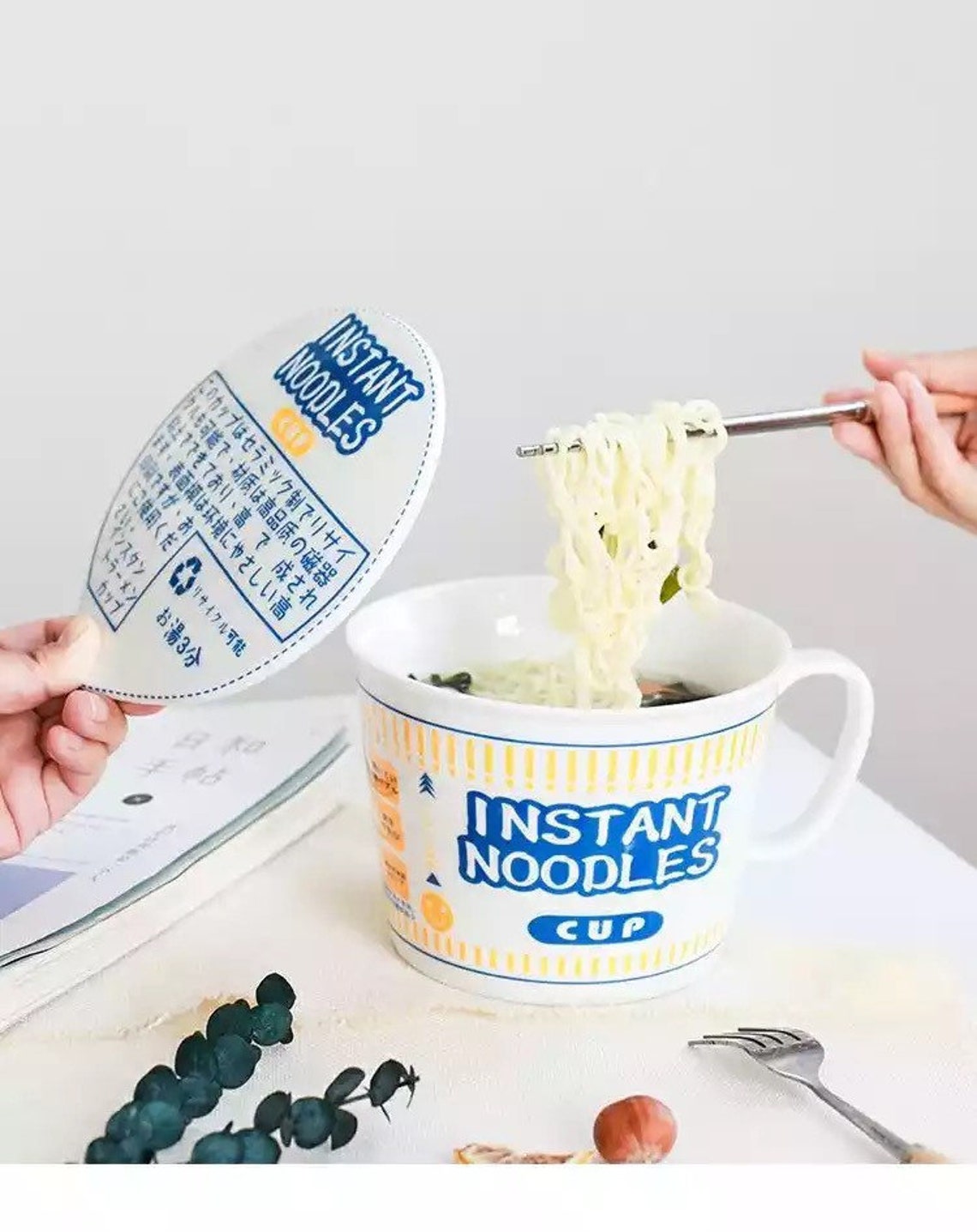 Japanese Korean Ceramic Instant Noodle Bowl With Lid And Etsy