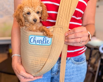 Personalized Pet carrier with name patch – Hands-Free Small Dog & Cat Carrier