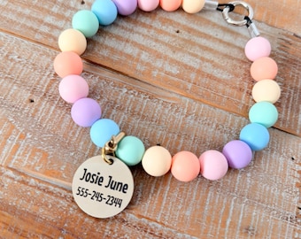 Dog Beaded Handmade Necklace | Pastel Rainbow|  ID Tag