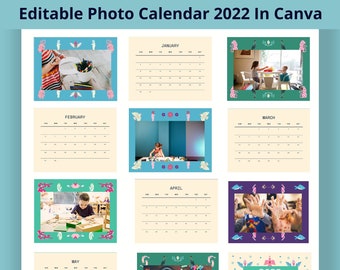 Fotokalender 2022|Kalender Fotosjabloon|Bewerkbaar in Canva|Aanpasbare fotokalender|Gepersonaliseerde fotokalender|Afdrukbare kalender