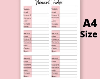 Wachtwoordtracker|Wachtwoordorganisator|Wachtwoordbewaarder|Wachtwoordlogboek|Afdrukbare websiteorganisator|Persoonlijk informeel logboek| Digitaal downloaden