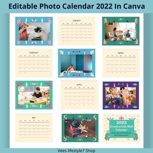 Photo Calendar 2022|Calendar Photo Template|Editable In Canva|Customisable Photo Calendar|Personalized Photo Calendar|Printable Calendar