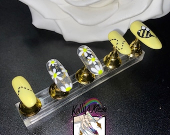 SUMMEN BIENEN | Bee & Daisy Design Drücken Sie auf die Nägel | Wiederverwendbare maßgeschneiderte Presse auf den Nägeln | Luxus Press on Nails | Nägel in Salonqualität