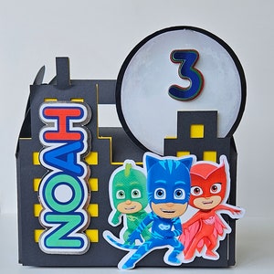 PJ Masken Geburtstag Favor Box | Personalisierte 3D-Partyzubehör