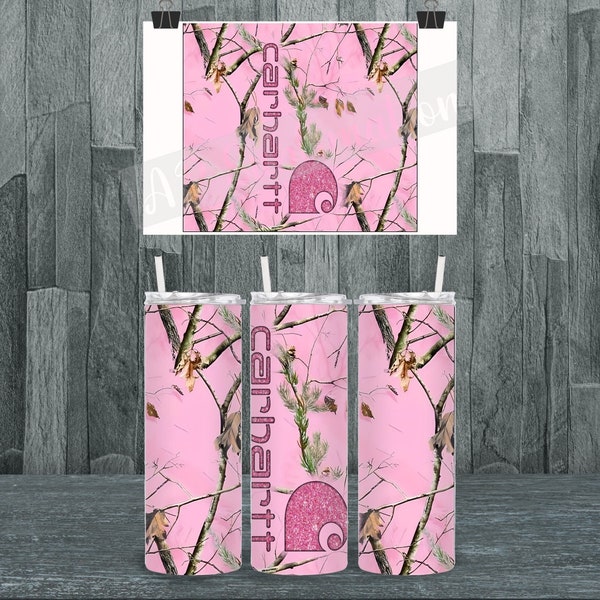 Carhartt Pink Camo 20oz Straight Tumbler Wrap PNG