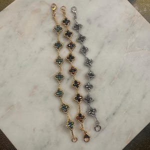 4 Leaf Clover Beaded Bracelet, Gold Bracelet, Beaded Jewelry, Dtackable Bracelets