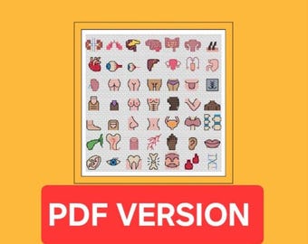 Body Parts Tiny Cross Stitch Motif Chart PDF, Cross Stitch Pattern, Little Cross Stitch, Embroidery Journal, Cross Stitch Journal,
