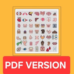 Lichaamsdelen Kleine kruissteekmotieftabel pdf, kruissteekpatroon, kleine kruissteek, borduurdagboek, borduurdagboek,