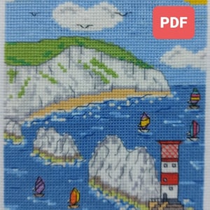 The Needles Cross Stitch PDF, Isla de Wight, Punto de cruz del Reino Unido, Kit de punto de cruz navideño, Postal de la OIA, Bordado divertido, Patrón de costura