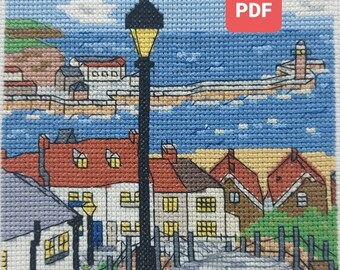 Whitby&#39;s 199 Steps Cross Stitch PDF, Landmark Cross Stitch, Whitby Print, Whitby Crafts, Needlework Pattern, Embroidery Kit