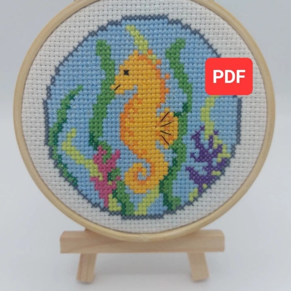 Seahorse Cross Stitch PDF, Seaside Cross Stitch, Cross Stitch PDF, Modern Needlework, Beginners Cross Stitch, Beach Cross Stitch