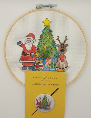 Kit Point De Croix Noël JSRQT 3 Pièces - Avec Tissu Imprimé, Fils, Aiguilles, Cerceau, Instructions, Pour Débutants