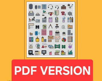 Office and Education Tiny Cross Stitch Motif Charts PDF, Cross Stitch Pattern, Little Cross Stitch, Embroidery Journal, Cross Stitch Journal