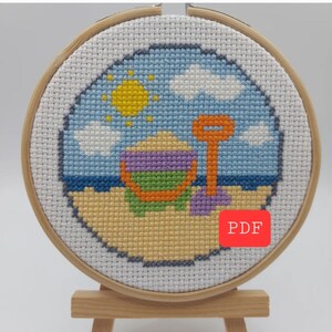 Bucket and Spade Cross Stitch PDF, Seaside Cross Stitch, Cross Stitch PDF, Modern Needlework, Beginners cross Stitch, Beach Cross Stitch