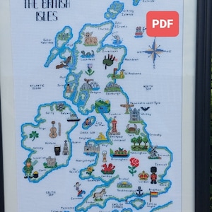 Mapa de las Islas Británicas para punto de cruz en PDF, Mapa de las Islas Británicas, Patrón de punto de cruz, Mapa de punto de cruz, Patrón PDF, Punto de cruz contado