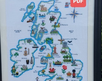 Map of The British Isles Cross Stitch PDF, British Isles Map, Cross Stitch Pattern, Cross Stitch Map, PDF Pattern, Counted Cross Stitch