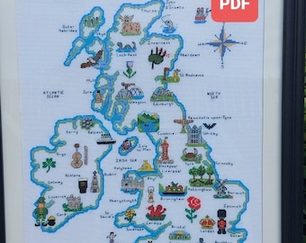 Map of The British Isles Cross Stitch PDF, British Isles Map, Cross Stitch Pattern, Cross Stitch Map, PDF Pattern, Counted Cross Stitch