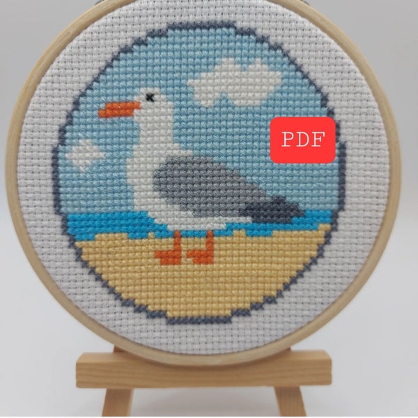 Seagull Cross Stitch PDF, Seaside Cross Stitch, Cross Stitch PDF, Modern Needlework, Beginners Cross Stitch, Beach Cross Stitch, Bird