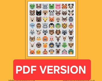 Animal Faces Tiny Cross Stitch Motifs Chart PDF, Cross Stitch Pattern, Little Cross Stitch, Embroidery Journal, Cross Stitch Journal,