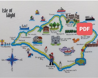 Modern Isle of Wight Cross Stitch PDF, Isle of Wight Postcard, Landmark Cross Stitch, UK Sewing Pattern, Cross Stitch Map, Isle of Wight