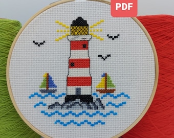 Lighthouse Cross Stitch PDF, Lighthouse Cross Stitch Pattern, Beginners Cross Stitch, Fun Embroidery, Seaside Cross Stitch