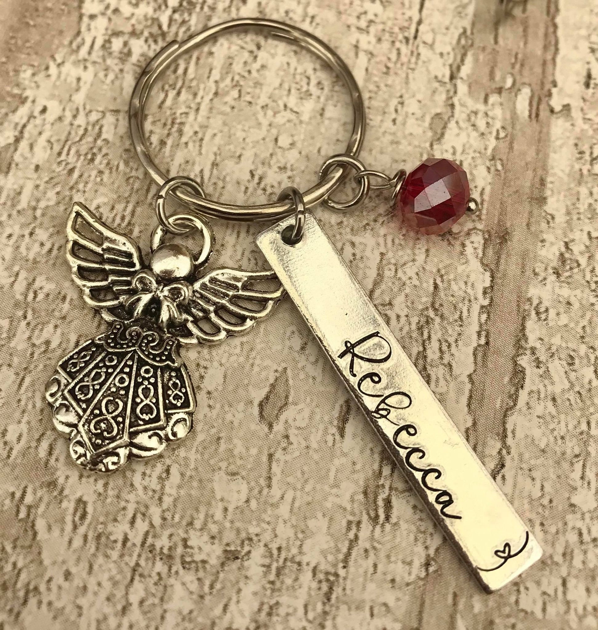Personalised Gift Hand Stamped Name Tag Keyring Angel Etsy