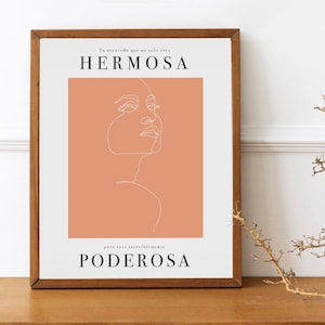 Hermosa y Poderosa Poster. Mexican Minimalism. Latina Wall Art. Latina Minimal Art. Latina Poderosa Print. Latina Quotes Art.