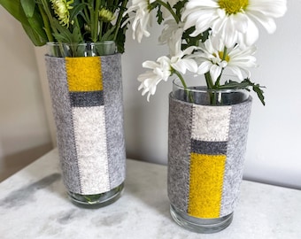 Set of 2, Vase Wraps, Hand-Cut Color Block Modern 100% Merino Wool Felt, 3mm Thick