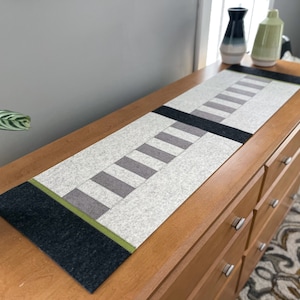 Hand-Cut Strip of Color Modern 100% Merino Wool Felt Table or Dresser Runner, 43.5”L x 12"W x 3mm Thick