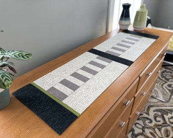 Hand-Cut Strip of Color Modern 100% Merino Wool Felt Table or Dresser Runner, 43.5”L x 12"W x 3mm Thick