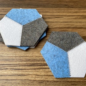 Hexagon Hand-Cut Geometric Modern 100% Merino Wool Felt Drink Coaster Set, 3mm Thick image 2