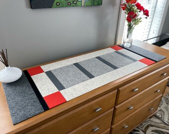 Mango Color Pop, Modern Hand-Cut 100% Merino Wool Felt Table or Dresser Runner, 45”L x 15.75”W x 3mm Thick