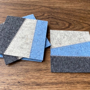 RANDOM MIX Square Hand-Cut Geometric Modern 100% Merino Wool Felt Drink Coaster Set, 3mm Thick