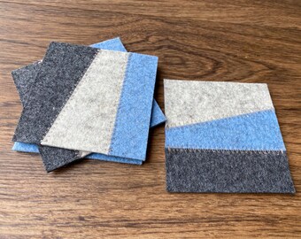 RANDOM MIX Square Hand-Cut Geometric Modern 100% Merino Wool Felt Drink Coaster Set, 3mm Thick