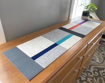 Multi-Color Hand-Cut 100% Merino Wool Felt Table or Dresser Runner, 51"L x 12"W x 3mm Thick