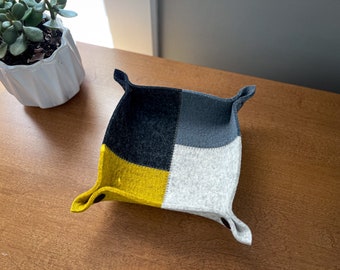 Hand-Cut Geometric Cool Modern 100% Merino Wool Felt Valet Tray, Travel Tray, Catch-All, Snap Tray, Collapsible, 3mm Thick