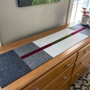 Modern Hand-Cut 100% Merino Wool Felt Table or Dresser Runner, 54.75"L x 12"W x 3mm Thick