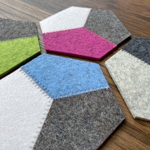 Hexagon Hand-Cut Geometric Modern 100% Merino Wool Felt Drink Coaster Set, 3mm Thick image 4