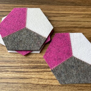 Hexagon Hand-Cut Geometric Modern 100% Merino Wool Felt Drink Coaster Set, 3mm Thick image 3