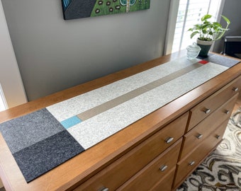 Modern Color Hand-Cut 100% Merino Wool Felt Table or Dresser Runner, 55"L x 12"W x 3mm Thick