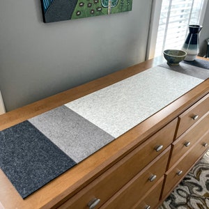Modern Neutral Block 100% Merino Wool Felt Table or Dresser Runner, 54&quot;L x 12&quot;W x 3mm Thick